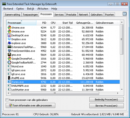 Extended Task Manager biedt meer mogelijkÂheden dan het standaard Taakbeheer van Windows.